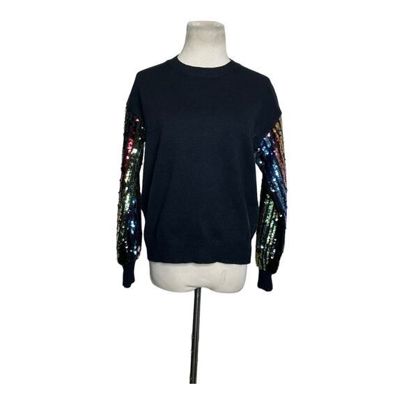 Racheal black crew neck long sequin sleeves sweater size Small - Picture 11 of 11
